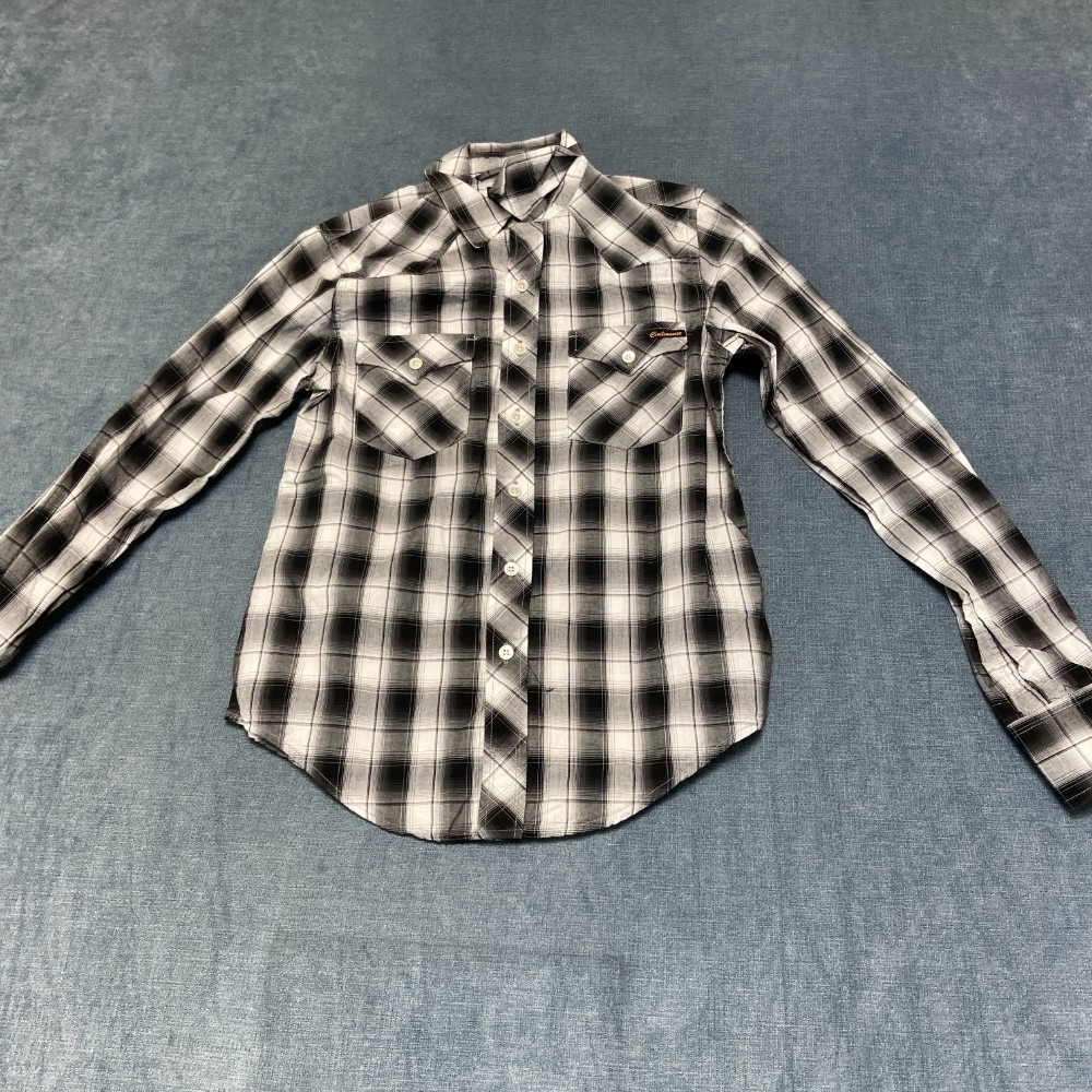 Civilianaire Wash And Wear Shirt Mens Small White Black Plaid Cotton Button Up